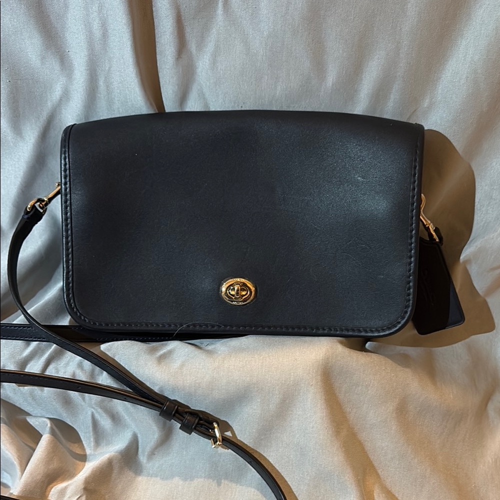 Coach Black Leather Crossbody Bag with Gold Hardware
